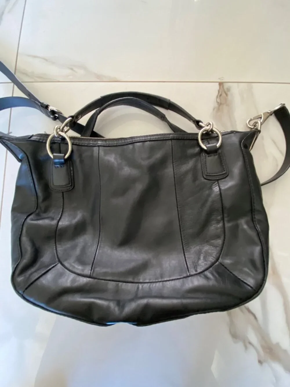 Coach Kristin Black Woven Leather Satchel With Closure & Adjustable Strap
